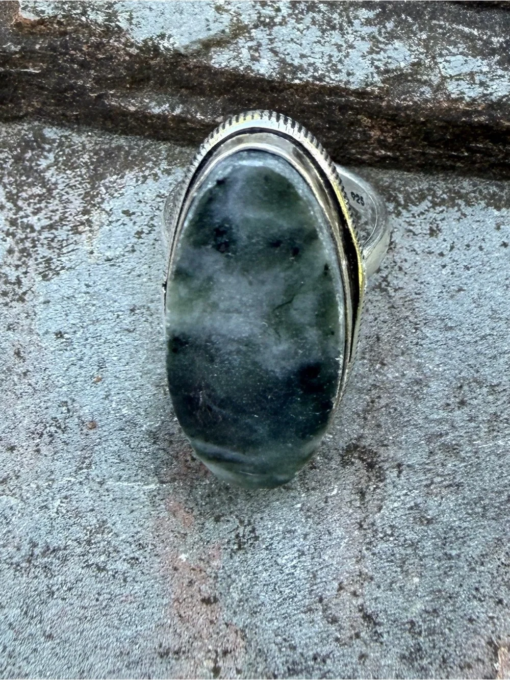 Genuine Moss Agate Green Stone Silver Ring 5.5
